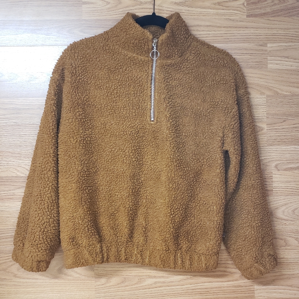 Ambiance Women Tan Zip-Up Sherpa Sweater